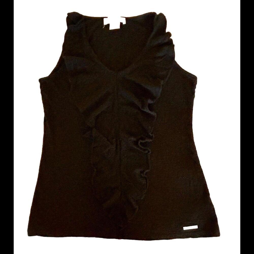 Michael Kors Women’s Size Medium Black Ruffle Front Tank Top Shirt